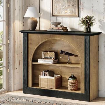MAM24 - Masa Consola, 110 cm, masuta hol, living, dining, dormitor, Imitatie Semineu - Maro - Negru MAM24 - Masa Consola, 110 cm, masuta hol, living, dining, dormitor, Imitatie Semineu - Maro - Negru