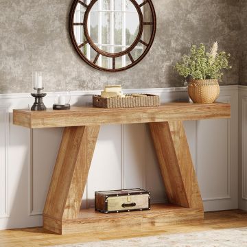 MAM5 - Masa Consola, 140 cm, masuta hol, living, dining, dormitor - Maro deschis / Maro Inchis / Gri