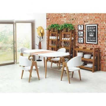 Masă Caliber extensibilă, albă 160-200x90x76 cm lucioasă