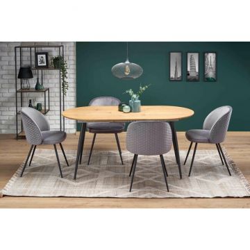 Masă Colorado extensibilă cu blat MDF furniruit și picioare metalice, 120-160x80x74 cm, stejar/negru
