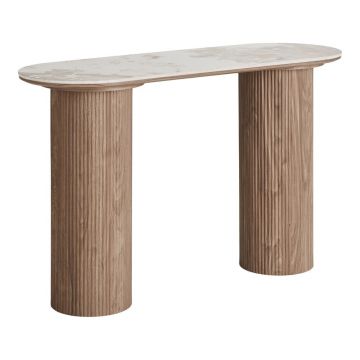 Masă consolă bej/în culoare naturală cu blat cu aspect de marmură 40x120 cm Athens – House Nordic