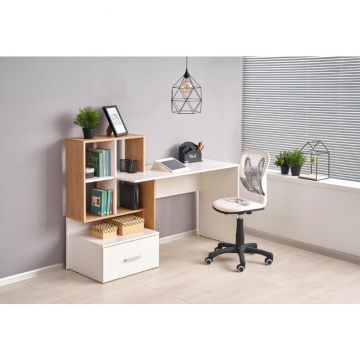 Masă de birou Grosso, spațiu pentru depozitare și rafturi integrate, PAL melaminat, 149x50x105 cm, alb