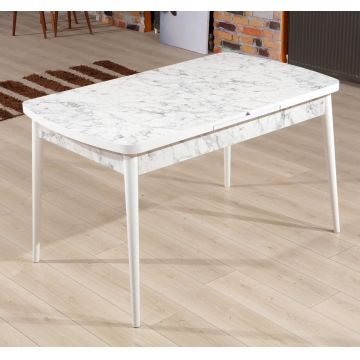 Masa de sufragerie extensibila, Beckley, Carrara, 132x79x76.5 cm, Alb/Gri