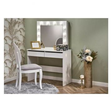 Masă de toaletă Hollywood, cu oglindă, din PAL, 94x43x140 cm, alb