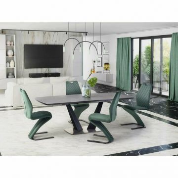 Masă Fangor, extensibilă, MDF și metal, 160-220x90x76 cm, gri închis