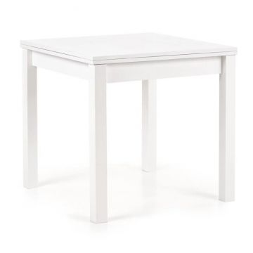 Masă Gracjan extensibilă, blat laminat și picioare MDF, 80-160x80x76 cm, alb