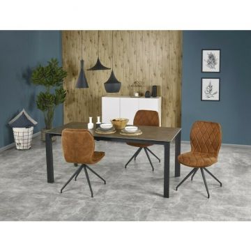 Masă Horizon extensibilă, blat ceramic, structură din oțel, 120-180x85x76 cm, humo/negru