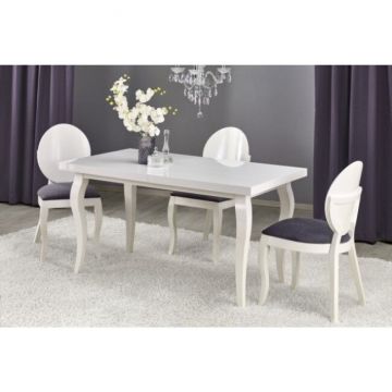 Masă Mozart extensibilă, blat rezistent, MDF laminat + lemn fag, 160-240x90x75 cm, alb