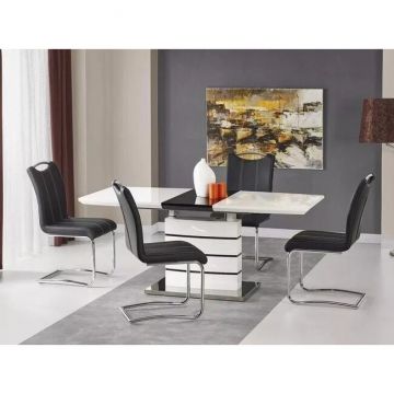 Masă Nord extensibilă, MDF lucios, design elegant, 140-180x80x76 cm, alb/negru