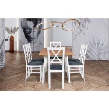 Masă Oslo 5, extensibilă, din lemn, 140-180x80x75 cm, albă