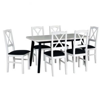 Masă Oslo 6 extensibilă, design minimalist, structură lemn masiv, 140-180x80x76 cm, alb