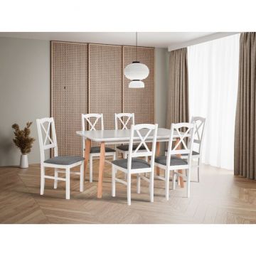 Masă Oslo 7, extensibilă, din lemn, 140x180x80x75 cm, albă