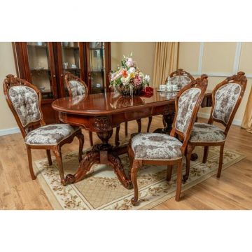 Masă ovală extensibilă Sonia, lemn masiv fag + MDF furniruit, 200-280 cm, nuc