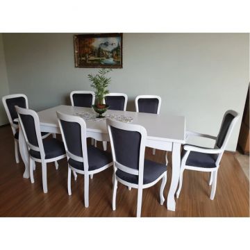 Masă Padova cu 2 extensii, cu blat din MDF și picioare metalice, 200x100 cm, alb creta