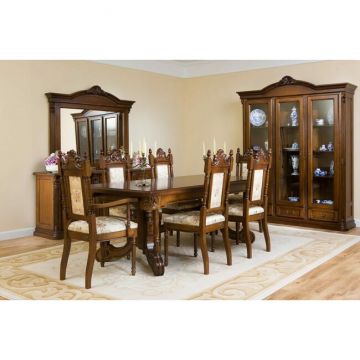 Masă Sonia dreptunghiulară + 6 scaune Sonia, lemn masiv fag, 200/276x100x80 cm, nuc