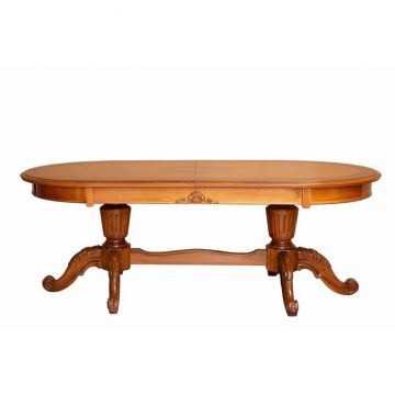 Masă sufragerie extensibilă Milly din lemn masiv fag, panel și MDF, furniruită cu furnir de nuc, 1.64–2.04 m