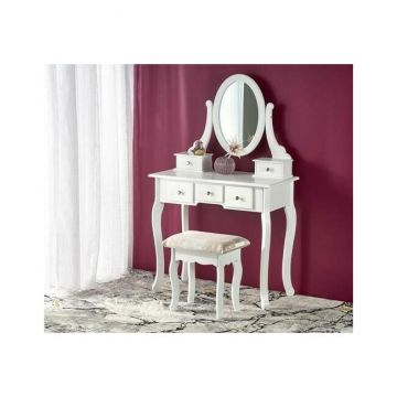 Masă toaletă Sara, design modern, structură MDF, spații organizare, 80x40x130 cm, alb mat