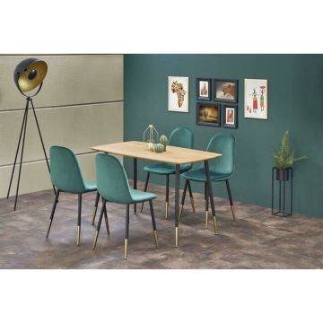 Masă Tripolis fixă cu blat MDF și picioare din oțel inoxidabil, 70x120x76 cm, stejar/negru/auriu