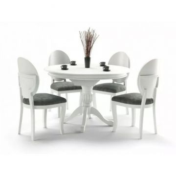 Masă William extensibilă, blat MDF, picioare lemn masiv, 90-124x90x75 cm, alb