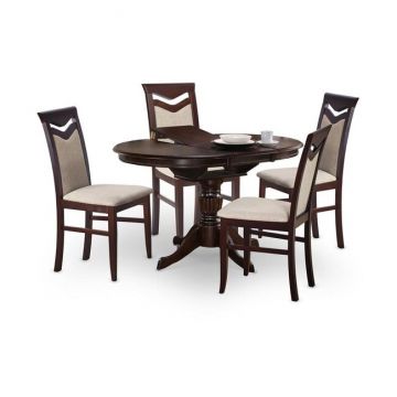 Masă William extensibilă, design elegant, blat MDF și lemn masiv, 90-124x90x75 cm, nuc închis