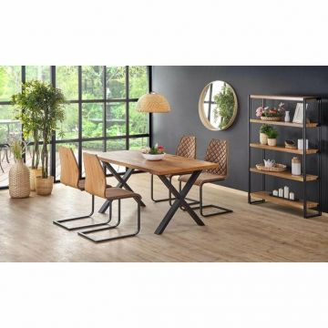 Masă Xavier, extensibilă, lemn masiv și metal, 160-250x90x76 cm, stejar