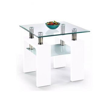Măsuță cafea Diana H pătrată, structură stabilă, PAL melaminat, 60x60x55 cm, alb