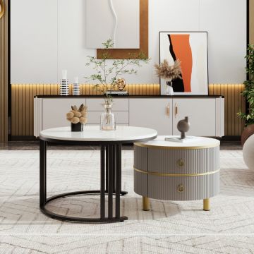 Măsuță de cafea 2-în-1 Rotundă din MDF, Gri | Aosom Romania