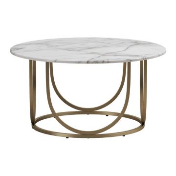 Măsuță de cafea albă-aurie, rotundă, cu aspect de marmură ø 79 cm Gwyneth – CosmoLiving by Cosmopolitan
