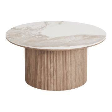 Măsuță de cafea bej/în culoare naturală rotundă cu blat cu aspect de marmură ø 80 cm Athens – House Nordic