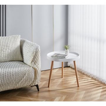 Măsuță de cafea Buzz, design minimalist și modern, blat rotund și cadru stabil, 49.5x44.5 cm, alb/gri