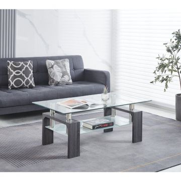 Măsuță de cafea Dalila, blat din sticlă securizată și cadru MDF, design modern, 110x60x45 cm, gri