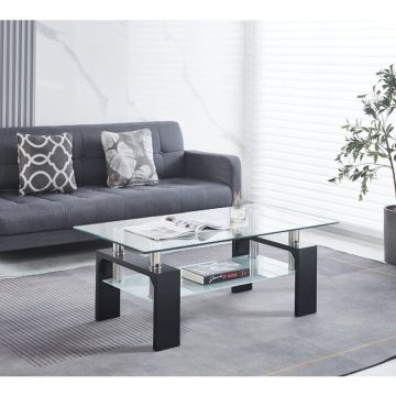 Măsuță de cafea Dalila, blat din sticlă securizată și cadru MDF, design modern, 110x60x45 cm, negru
