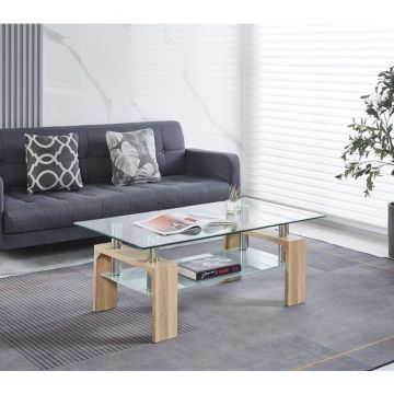 Măsuță de cafea Dalila, blat din sticlă securizată și cadru MDF, design modern, 110x60x45 cm, Sonoma
