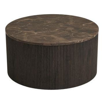Măsuță de cafea maro închis rotundă cu blat cu aspect de marmură ø 80 cm Rota – House Nordic