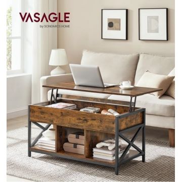 Masuta de cafea cu blat rabatabil, Vasagle Lift Top, 100x50x49-62 cm, PAL/otel, maro