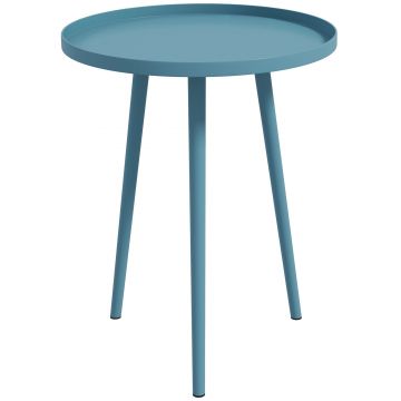 Outsunny Masă de cafea de grădină rotundă, masă de sprijin de exterior cu margini rotunde din oțel, dim. Ø40 x 50H cm bleu | Aosom Romania