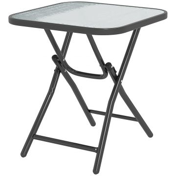 Outsunny Masă de cafea pătrată de bistro pentru grădină 45 x 45 x 50 cm pliabilă metal negru blat sticlă temperată negru | Aosom Romania