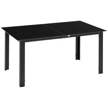 Outsunny Masă de grădină rectangulară din aluminiu și blat de sticlă securizat - 6 persoane 150 x 90 x 74 cm negru | Aosom Romania