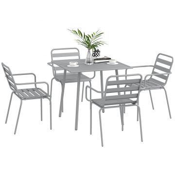 Outsunny Set de masă de grădină de 5 piese, Set de mobilier de exterior, rezistent la intemperii, design modern, 80 x 80 x 74 cm, Gri | Aosom Romania