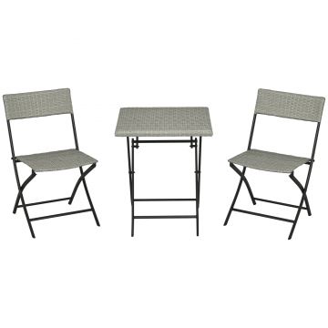 Outsunny Set de scaune de grădină 3 piese, 2 scaune pliante, 1 masă pliabilă, imitație răchită, cadru metalic, gri deschis | Aosom Romania
