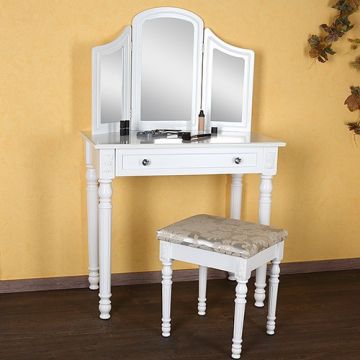 SEA4 -Set masa toaleta alba oglinda tripla scaun cosmetica machiaj