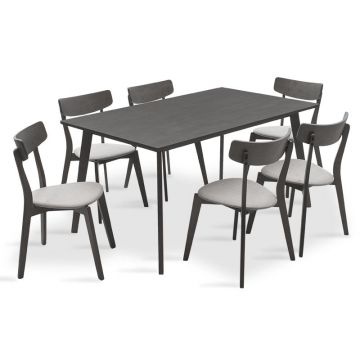 Set de dining Benson - Toto 7 piese, Gri - Nuc, 150x90x75 cm