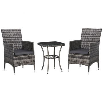 Set de mobilier de balcon Outsunny pentru 2 persoane, Set de scaune din ratan, Set de mobilier de grădină Polyrattan, Gri închis | Aosom Romania