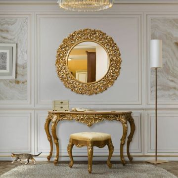 Set de toaletă Vicky, design elegant cu oglindă și sertare, lemn masiv și MDF, 130x42x79 cm, culoare personalizabilă