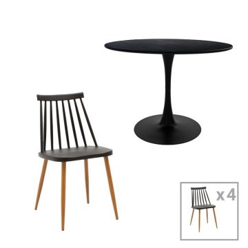 Set dining Aurora-Balou I, Pako World, 5 piese, Negru, 100x75 cm