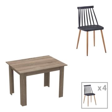 Set dining Manka-Aurora I Pako World, 5 piese, Sonoma-Negru, 110x80x77 cm