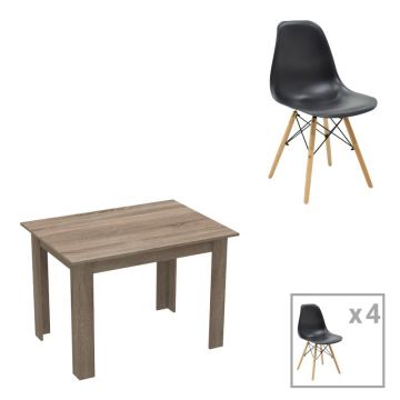 Set dining Manka-Julita, Pako World, 5 piese, Negru-Sonoma, 110x80x77 cm