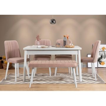 Set Masa Bucatarie și scaune (6 bucăți) Puren, Alb - Alb / Stejar, 120x75x75 cm