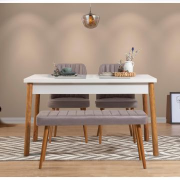 Set Masa Bucatarie si scaune Costas, 4 bucati, Stejar - Alb - Gri, 120x77x75 cm