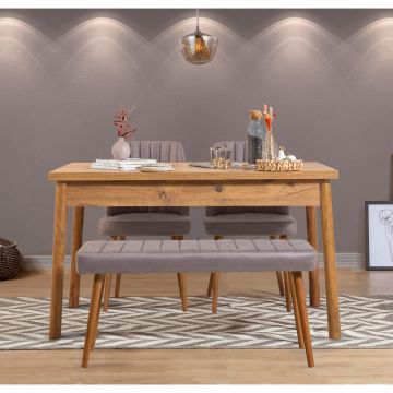 Set Masa Bucatarie si scaune Costas, 4 bucati, Stejar - Alb - Gri, 120x77x75 cm